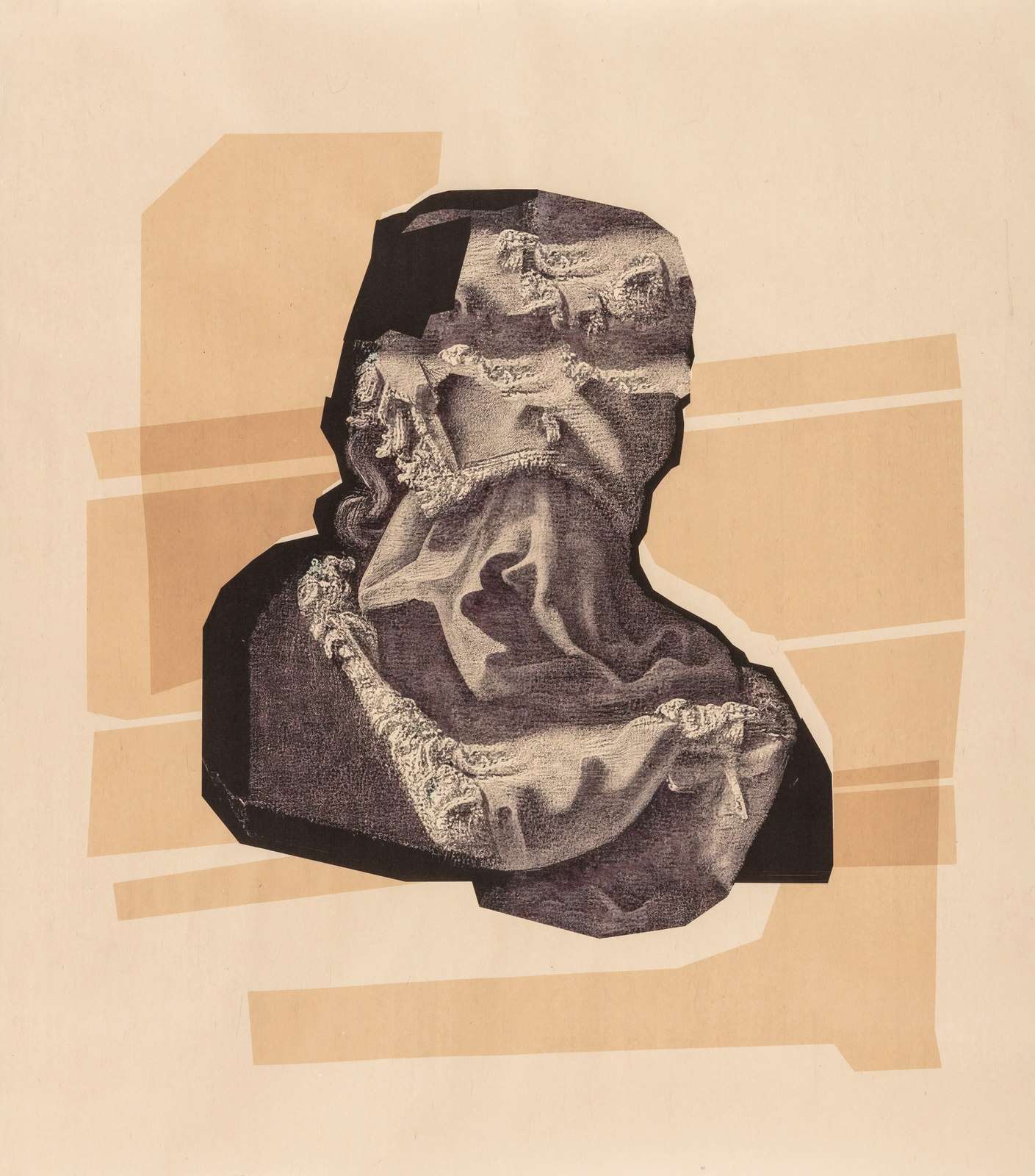 Dark fragmented figure with folded facial forms